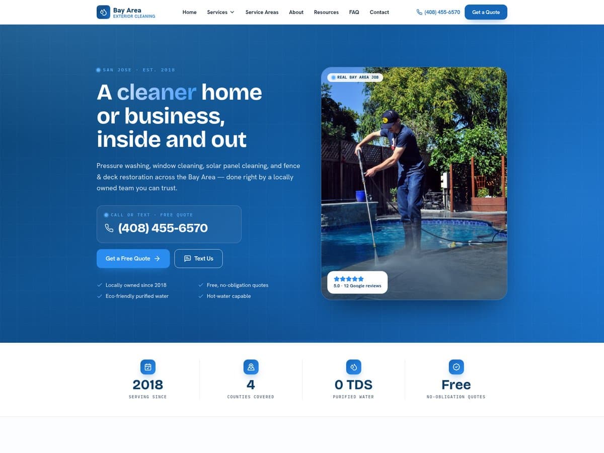 Screenshot of the Bay Area Exterior Cleaning website.