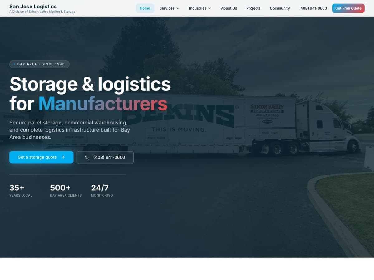 San Jose Logistics — B2B warehousing site by JC Media.