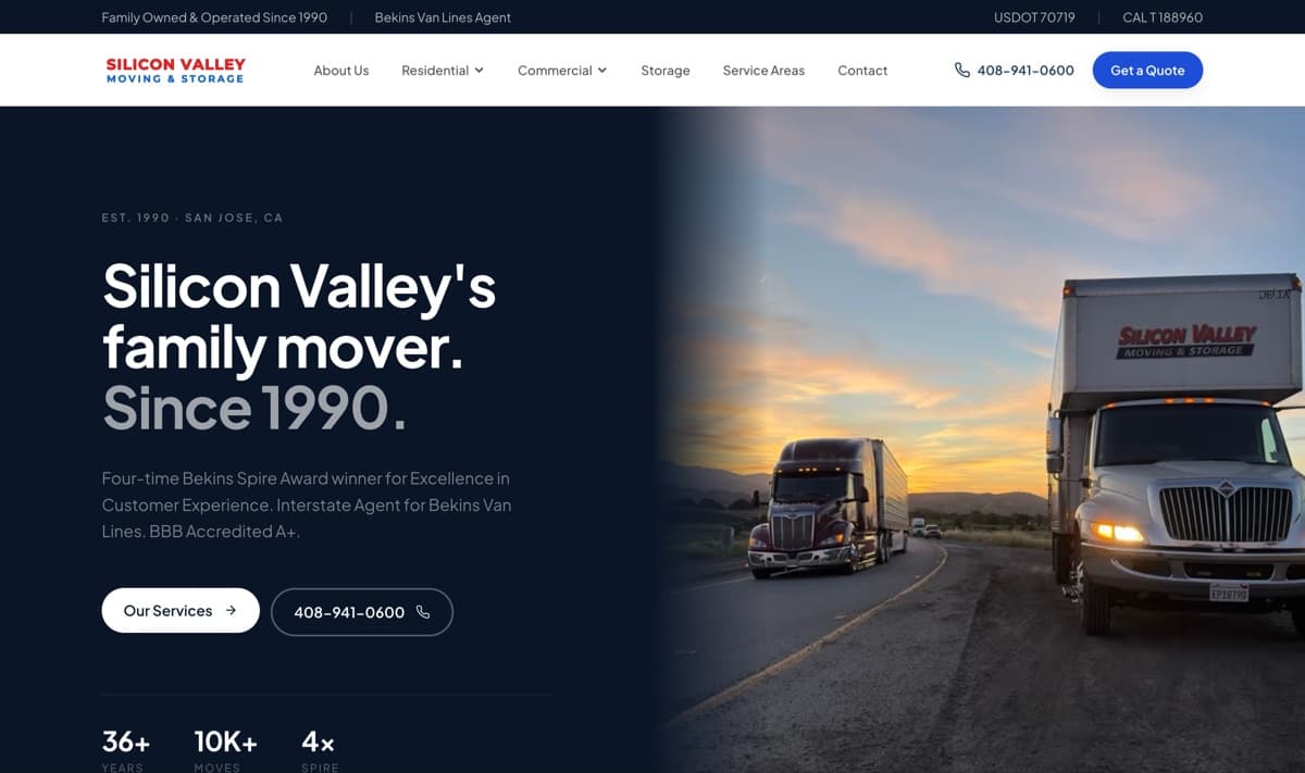 The siliconvalleymoving.com homepage built by JC Media.