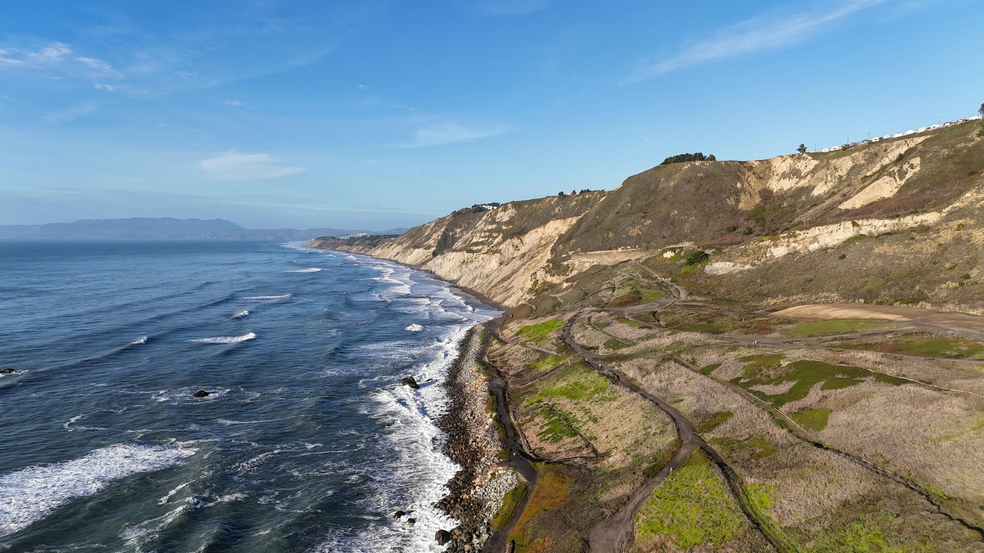 Coastal meadow above Pacifica shot from the air