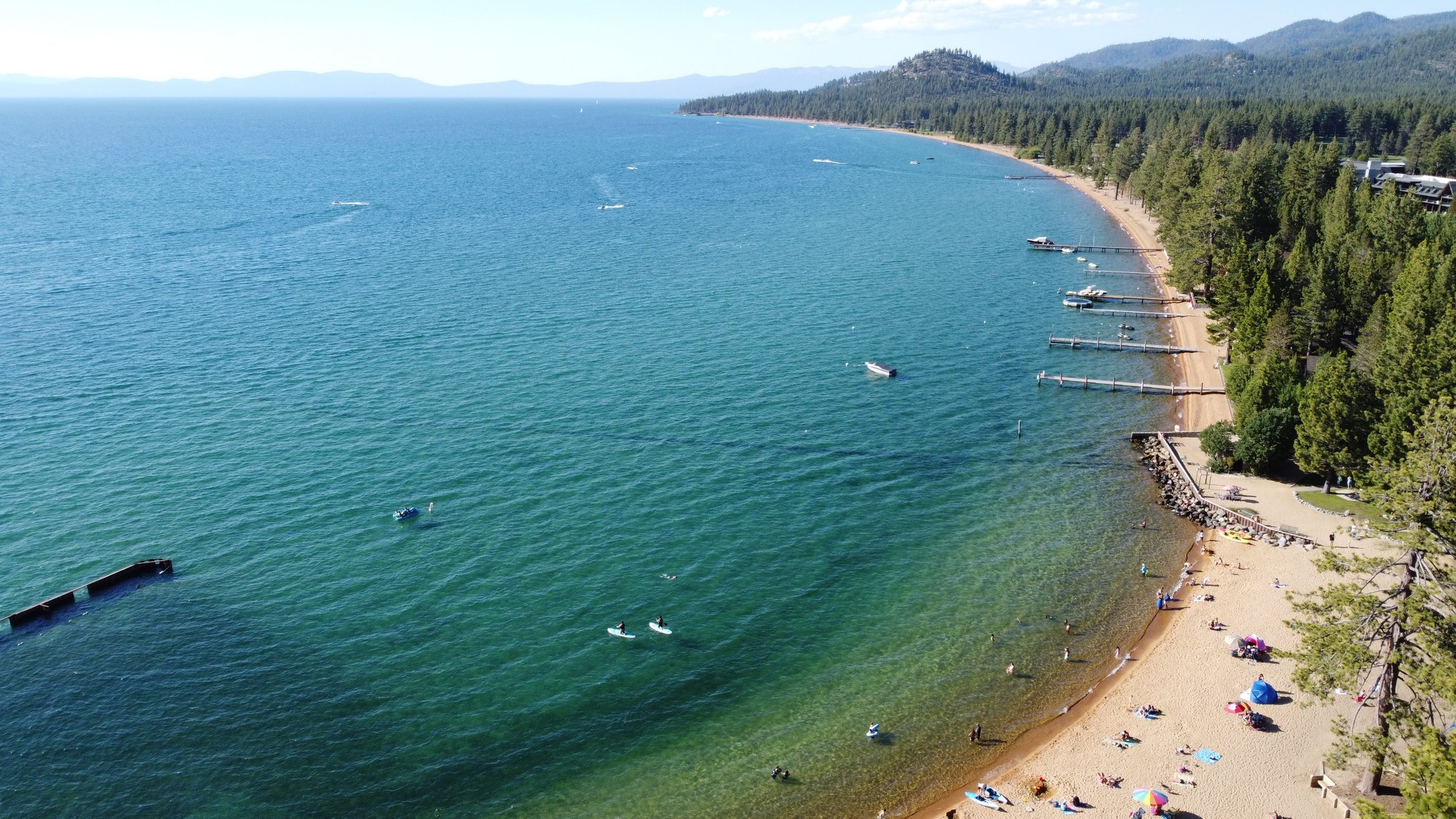 A turquoise cove on Lake Tahoe from above